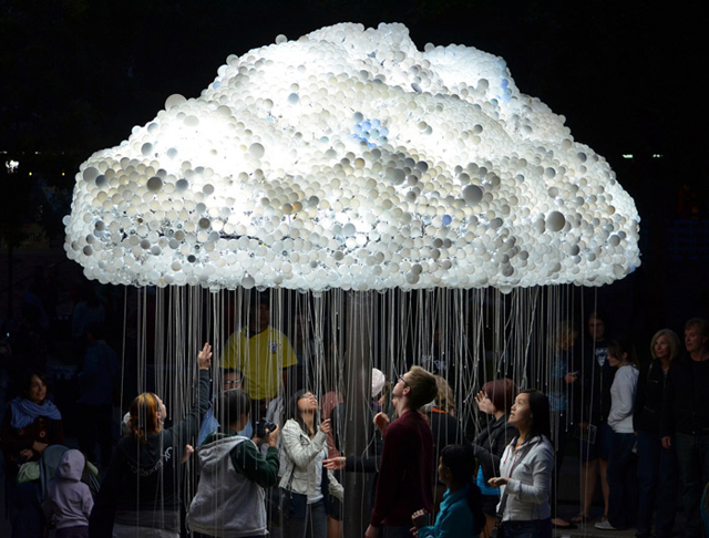 Interactive CLOUD Sculpture Made From 6,000 Light Bulbs by Caitlind Brown.