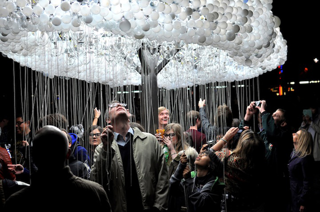 Interactive CLOUD Sculpture Made From 6,000 Light Bulbs by Caitlind Brown.