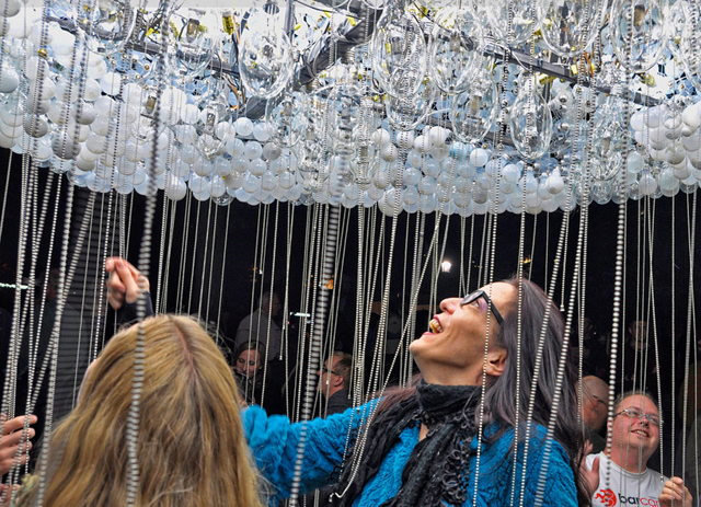Interactive CLOUD Sculpture Made From 6,000 Light Bulbs by Caitlind Brown.