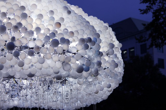 Interactive CLOUD Sculpture Made From 6,000 Light Bulbs by Caitlind Brown.