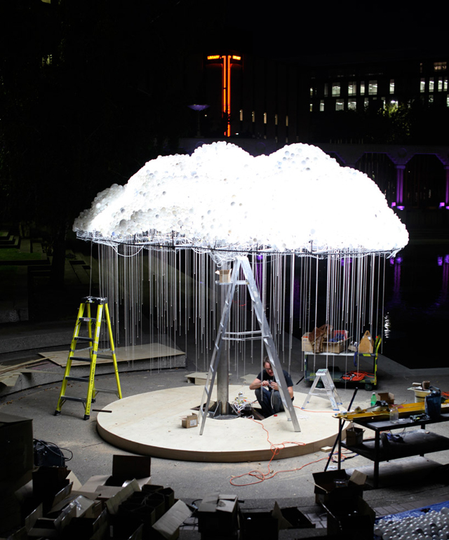 Interactive CLOUD Sculpture Made From 6,000 Light Bulbs by Caitlind Brown.