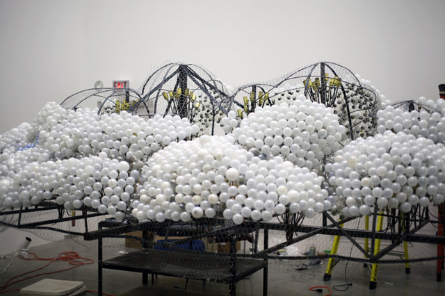 Interactive CLOUD Sculpture Made From 6,000 Light Bulbs by Caitlind Brown.