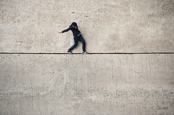 Conceptual Photography by Christian Åslund for Jim Rickey, via Yellowtrace. man walking on imaginary line