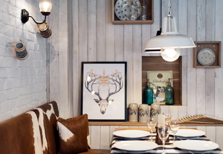 Althaus Restaurant by PB Studio and Filip Kozarski in Gdynia, Poland, via Yellowtrace. Althaus Restaurant, dining room, vignette, details, timber wall panelling, white brick