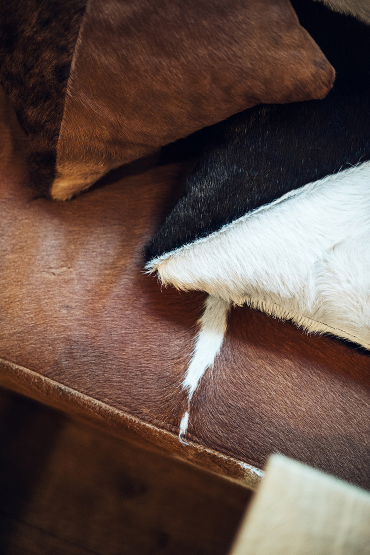 Althaus Restaurant by PB Studio and Filip Kozarski in Gdynia, Poland, via Yellowtrace. cowhide upholstery, details, cushions