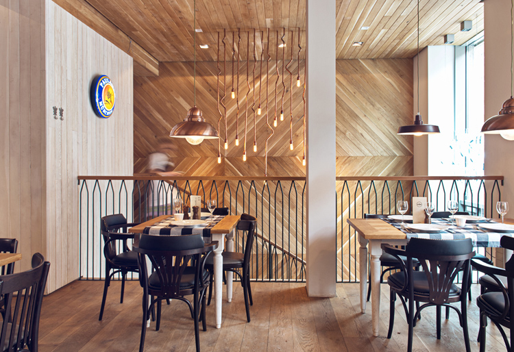 Althaus Restaurant by PB Studio and Filip Kozarski in Gdynia, Poland, via Yellowtrace. Althaus Restaurant, dining room, timber wall panelling, copper, pendant lights