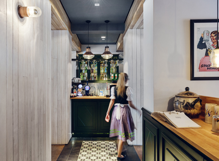 Althaus Restaurant by PB Studio and Filip Kozarski in Gdynia, Poland, via Yellowtrace. Althaus Restaurant, bar, timber wall panelling, pattern, floor tiles