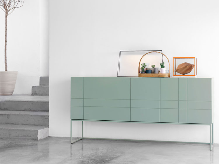 'Sense of Space' by Asplund // New Furniture Collection for 2013, via Yellowtrace. Asplund Furniture, KILT cabinet, concrete floor, green, white, product styling