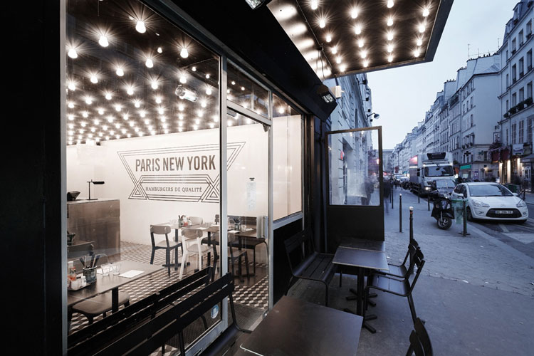 Paris New York Burger Restaurant by CUT architectures in Paris, via Yellowtrace. PNY restaurant shopfront