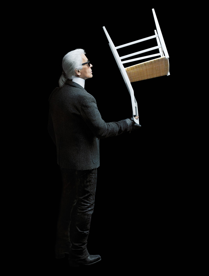 Karl Lagerfeld with 699 Superleggera Chairs by Gio Ponti / Karl Lagerfeld for Cassina | Yellowtrace. Karl Lagerfeld Photography for Cassina.
