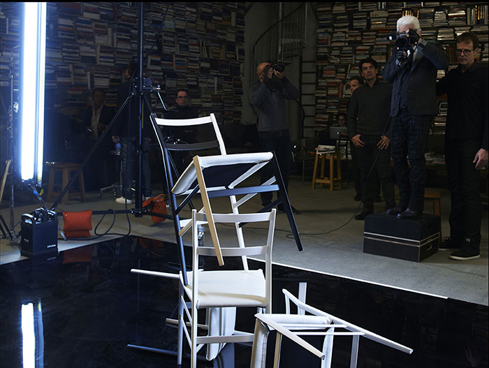 Backsage at Karl Lagerfeld's studio shooting for Cassina / Photo by Olivier Saillant | Yellowtrace. Karl Lagerfeld backstage in his studio.