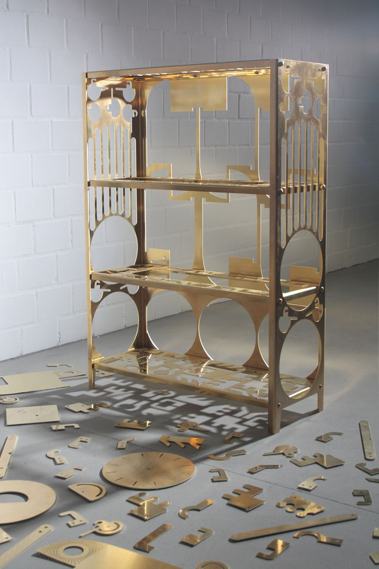 Brass Shelves by Samuel Treindl at Salone Satellite 2013 | Yellowtrace.
